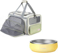 Cat Carrier with ID Tag and Double Stainless Steel Bowls(12 oz)