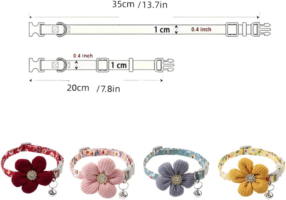 Red Flower XS Dog Collar Wth Bell, Dog Cat Collars Cute Puppy Collars Girls Adjustable for XXS Xs Small Pet Kitten Dogs Animal Litter Tiny