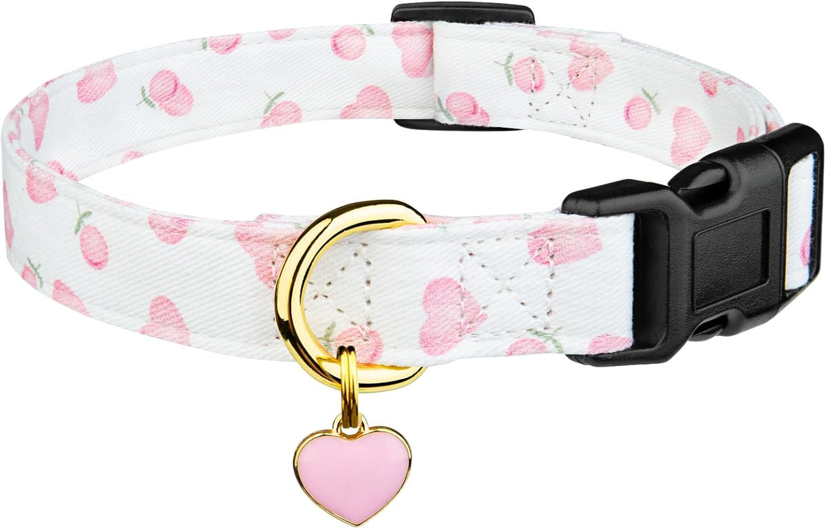 Cotton Handmade Dog Collar Cute and Distinctive Patterns White and Pink Love Heart with Pendant for Girl Boy Dogs Collars S