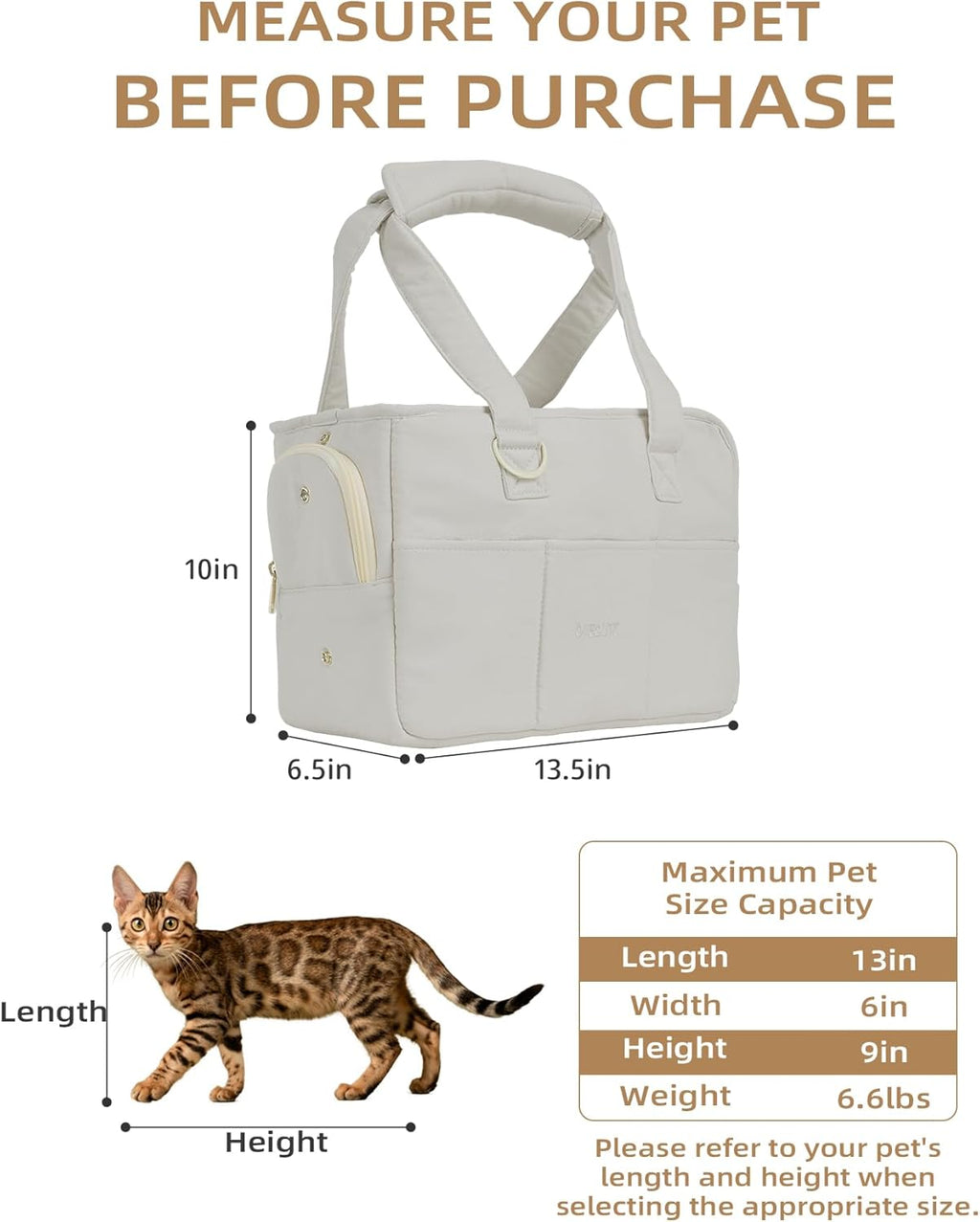 Dog Purse Carrier for Small Dogs Rabbit cat with Large Pockets, Cotton Bag, Dog Carrier Soft Sided, Collapsible Travel Puppy Carrier (Grey, 13.6" L x 6.5" W x 10" H)