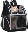 Cat Backpack Carrier for Small Dogs and Medium cat Puppy Kitten Bunny Pet Carrier Backpack Collapsible with Fully Ventilated Mesh with Safety Leash (Black, 12.9" L x 10.62" W x 15.5" H - M)