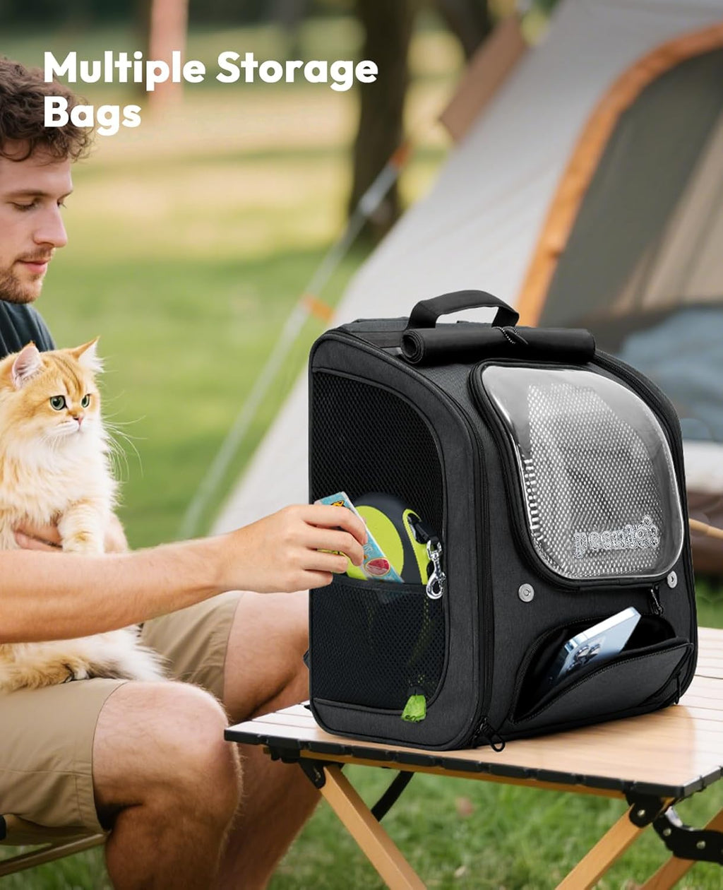 Pecute Cat Backpack Carrier, Large Space Cat Bubble Backpack, Breathable Cat Carrier, Shaded Dog Backpack Carrier, Ergonomic 3D Design for Travel, Hiking, Suitable for Shopping, and Vet, Black