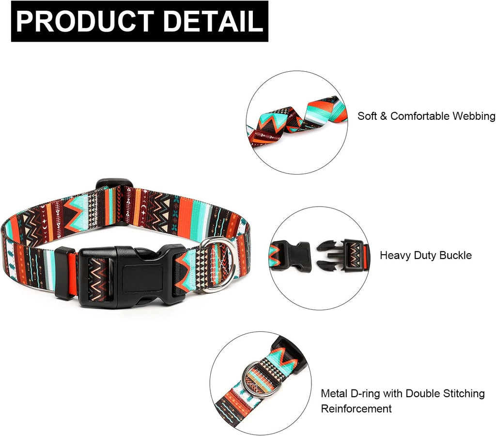 Mercano Adjustable Dog Collar - Special Design Patterns, Soft Nylon Comfortable Durable Pet Collar for Small Medium Large Dogs (M, Tribal Green)