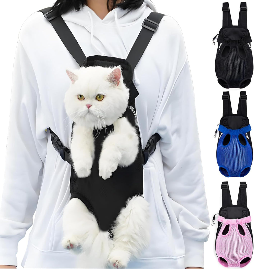 Pet Carrier Backpack, Adjustable Pet Front Carriers for Small Medium Dogs Cats 5-18 Lbs, Legs Out, Dog Cat Carrier Backpack for Hiking,Camping,Traveling,Cycling (Black,Large（Fit:10-18lb）)