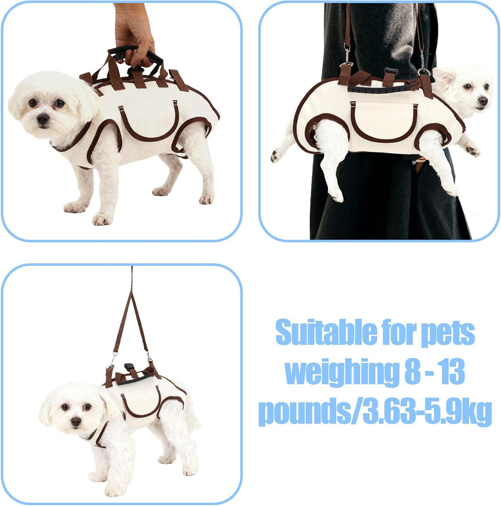 Snuggle Sling Dog Carrier, Adjustable Full Body Dog Lift Harness Hands-Free Shoulder Pet Carrier with Traction Leash Fit Most 8-13 lb/3.63-5.9 kg Portable Supply for Small Cat Pet