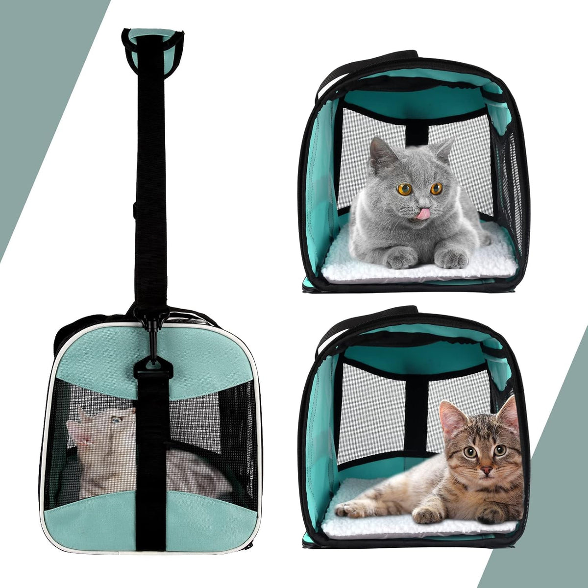 Cat Carrying Case Pet Dog Carrier Soft-Sided Cat Bag Airline Approved, Pet Travel Carrier Up to 15 Lbs, Collapsible Cats Carrier Dog Carrier for Medium Small Cats Dogs(17x11x11 Green)