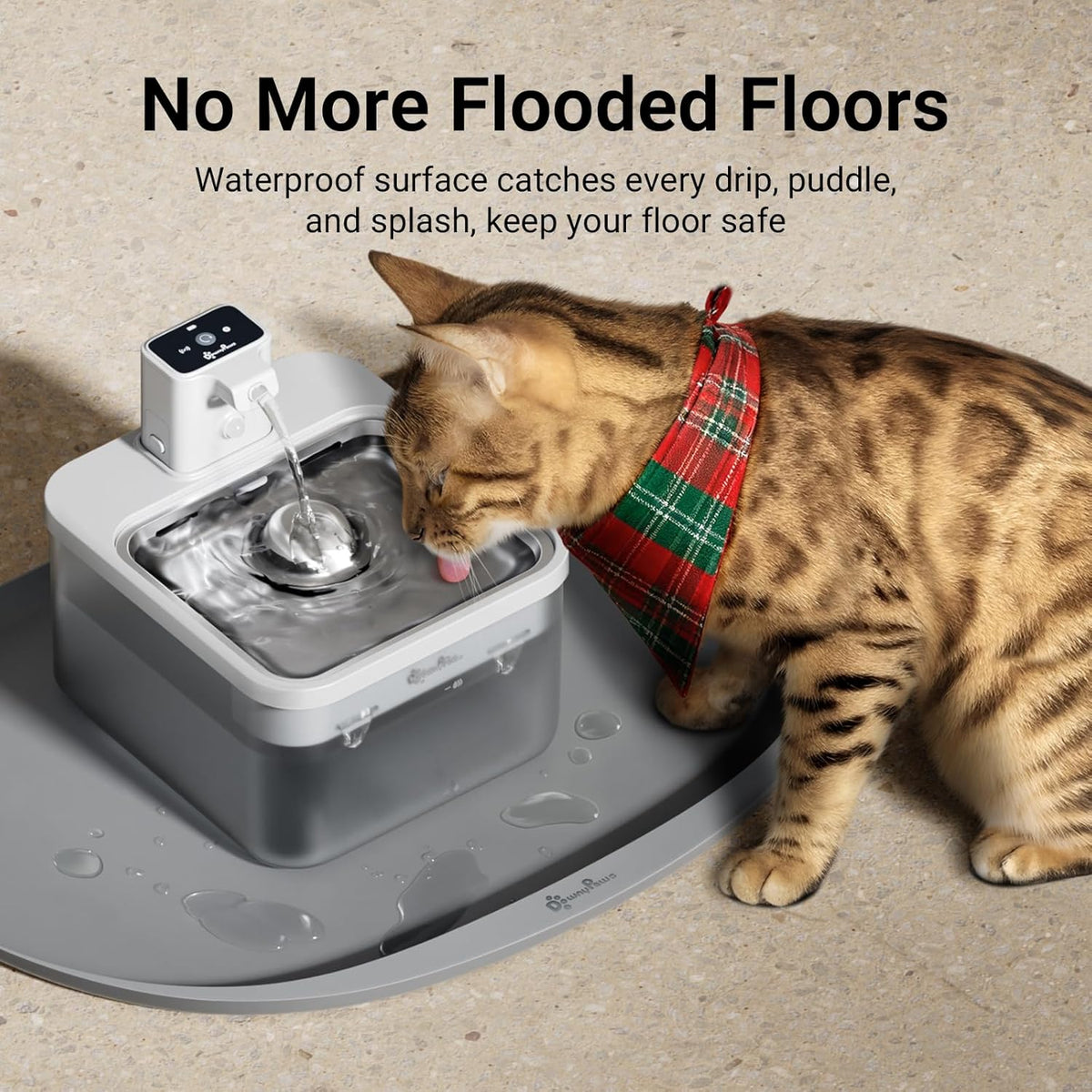 DownyPaws Cat Food Mats for Floors Waterproof, BPA Free Silicone Pet Feeding Mat, Non-Slip Pet Food Mat with High Raised Edge, Cat Placemat for Messy Drinkers, 18"×12.5", Gray
