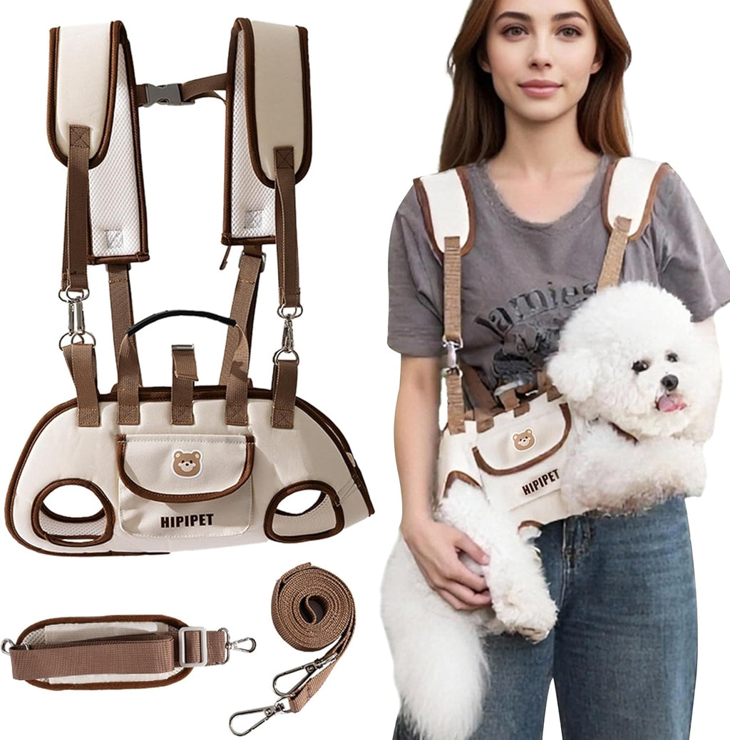 Dog Sling Backpack Carriers - Adjustable Pet Lift Harness Gear, Breathable Dogs Carrying Lifting with Traction Leash Shoulder Straps and Treat Bag for Cats Walking Hiking Travel (S, 4-8lbs)