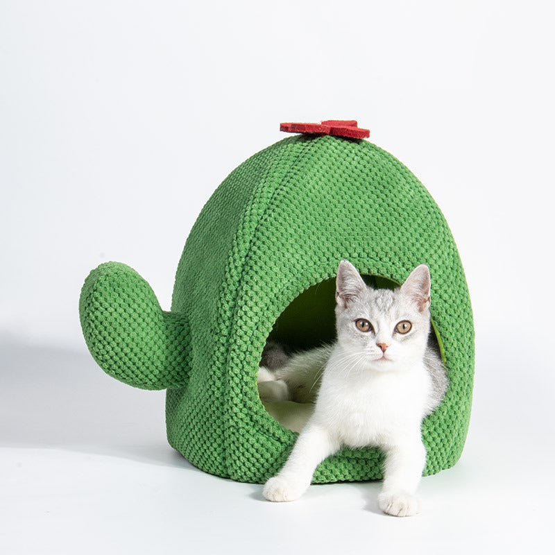 Cactus Cat Bed Warm Enclosed Kitten And Dog Nest Deep Sleep Comfort Mat  Pets Tent Cozy Cave  Indoor Pet Supplie